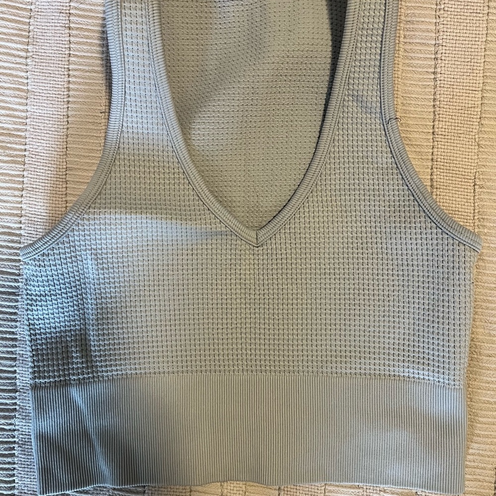 Waffle-Knit V-Neck Bralette in Sage